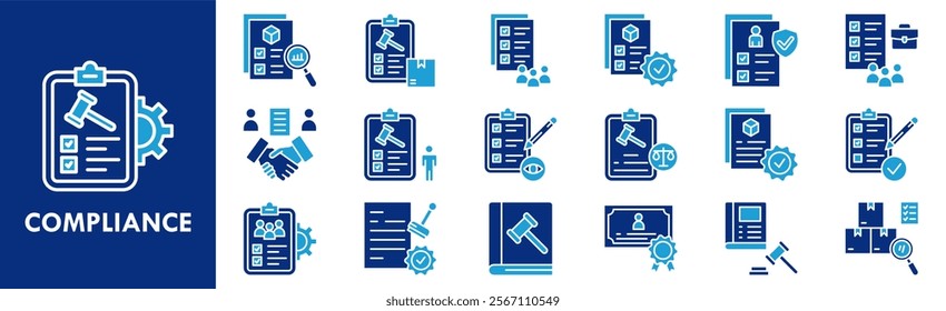 Compliance icon collection set. Containing design compliance, management, business, control, risk