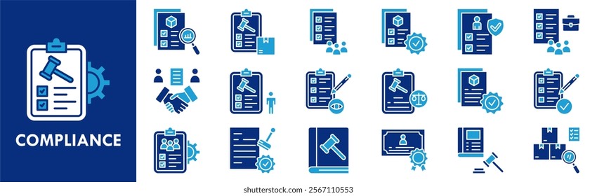 Compliance icon collection set. Containing design compliance, management, business, control, risk
