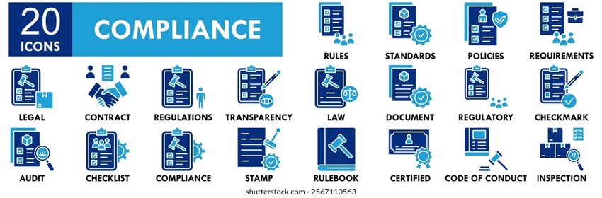 Compliance icon collection set. Containing design compliance, management, business, control, risk