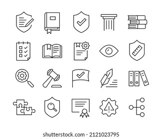 Compliance Icons - Vector Line Icons. Editable Stroke. Vector Graphic