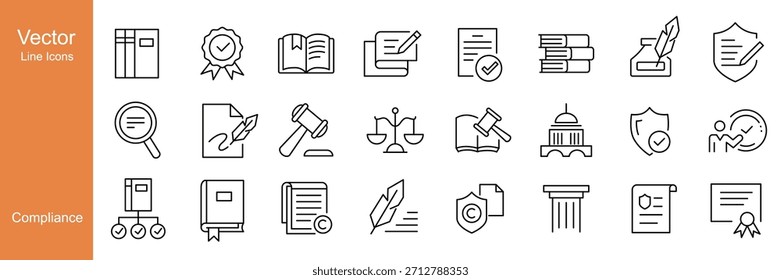 Iconos de conformidad - Línea de Vector. Trazo Editable.
