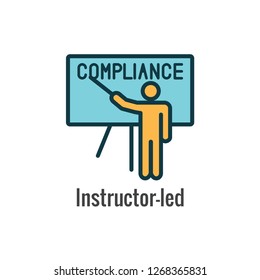 Compliance Instruction & Testing Icons with Instructor teaching Worker Students