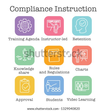 Compliance Instruction & Testing Icons with Instructor teaching Worker Students