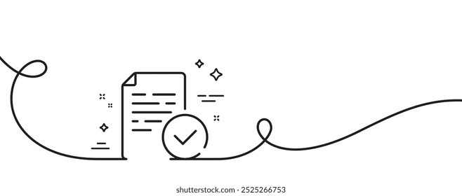 Symbol für Konformitätsposition. Endlos eine Linie mit Locke. Testzeichen genehmigt. Symbol für konformes Zertifikat Kompatibilität mit einem Umrissband. Schleifenverlaufsmuster. Vektorgrafik