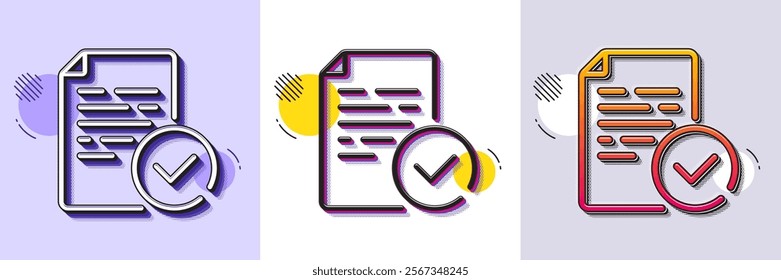 Compliance line icon. Halftone dotted pattern. Gradient icon with grain shadow. Approved test sign. Compliant certificate symbol. Line compliance icon. Various designs. Vector