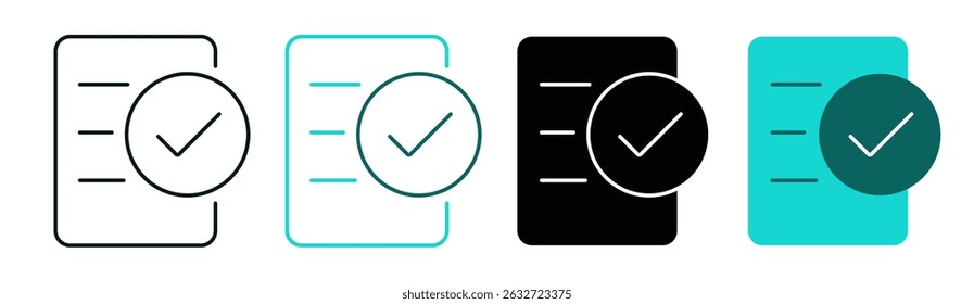 Compliance line icon set. Regulation, policy or inspection concept. Color or black logo for web, ui, or mobile app. List with checkmark symbol on white background. Editable vector stroke.