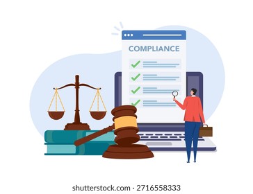 Concepto de gestión del cumplimiento. Lista de reglas. Organizar procesos de trabajo eficientes y ética empresarial. Revisar la lista de reglas de negocio ilustración de stock.
