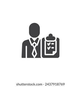 IT compliance management vector icon. filled flat sign for mobile concept and web design. IT Compliance Officer glyph icon. Symbol, logo illustration. Vector graphics