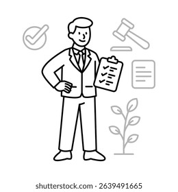 Compliance Officer Cartoon Character Thin Line Outline Vector Illustration