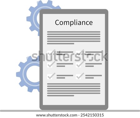 compliance program tasklist for company compliance maintainance by employer and compliance document with setting icon for targets.Company compliance program  task list with document and setting icon.