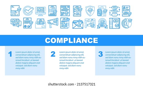 Compliance Quality Procedure Landing Web Page Header Banner Template Vector. Compliance Passport And Covid Certificate, Approval Conversation And Check List, Cv And Documentation Illustration