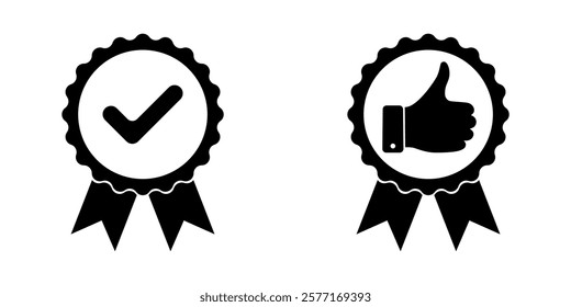 Compliance quality and recommend two badges. Certification and approval signs. Symbols quality production. Two signs isolated on white background. Vector illustration