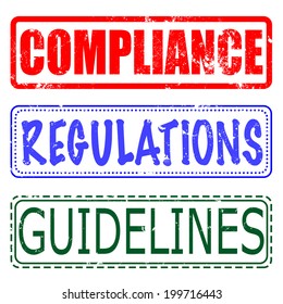 compliance, regulations, guidelines set grunge stamp with on vector illustration