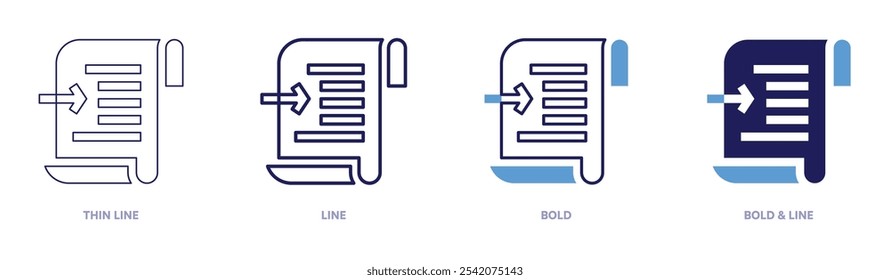 Icono de informe de conformidad en 4 estilos diferentes. Línea delgada, línea, negrita y línea negrita. Estilo duotono. Trazo editable.