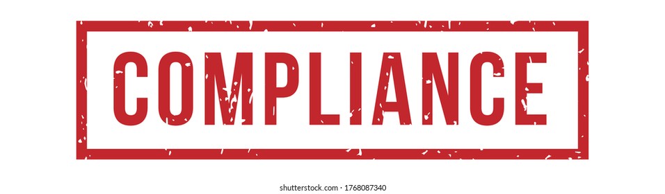 Erfüllungsgummistempel. Viereckige, farbige Robbe mit Flecken und Kratzern einzeln auf weißem Hintergrund. Stempel oder Symbol mit roter Tinte für Unternehmen, Geschäfte oder Geschäfte, Vektorgrafik