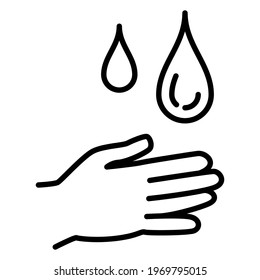 Compliance with the rules of hygiene, hand washing, disinfection, cleaning. Human hand and water drops. Vector Icon, Outline, Isolated, 48x48 Pixel.