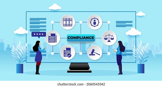 Compliance Rules, Compliance Standard Regulation Balance Business concept With icons. Cartoon Vector People Illustration