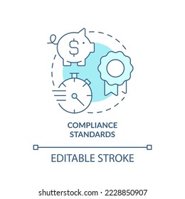 Compliance Standards Türkis Konzept Symbol. Profitieren Sie von der abstrakten Idee einer Thin-Line-Illustration des Datenmanagementsystems. Einzeln Umrisszeichnung. Bearbeitbarer Strich. Arial, Myriad Pro Fett Schriftarten verwendet