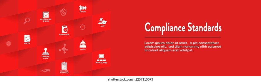 Compliance Standards web header banner w icon set that shows a company passed inspection 
