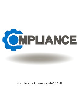 Compliance Text Gear Icon Vector. Cogwheel Compliance Word Illustration. Compliancy Service Business Process Logo.