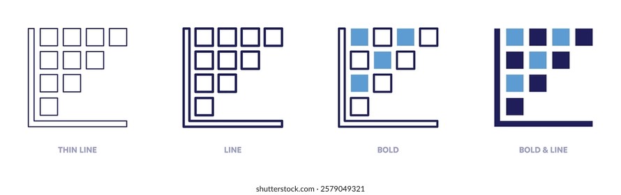 Compliance trend icon in 4 different styles. Thin Line, Line, Bold, and Bold Line. Duotone style. Editable stroke.