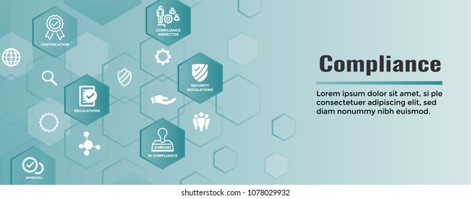 In compliance web banner with icon set that shows a company passed inspection