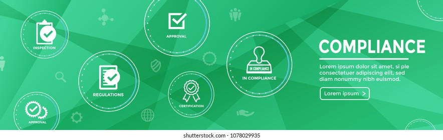 In compliance web banner with icon set that shows a company passed inspection