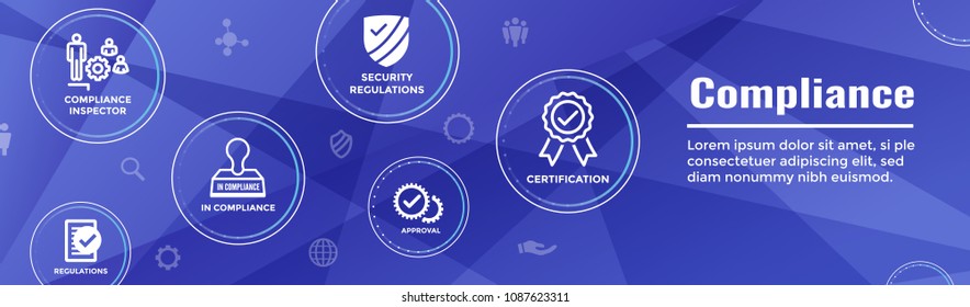 In compliance web banner with icon set that shows a company passed inspection