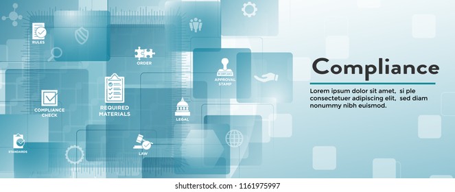 In compliance web banner with icon set that shows a company passed inspection