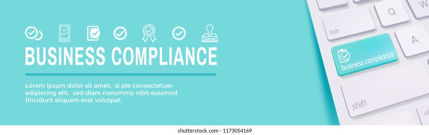 In compliance web banner w icon set  - shows a company passed inspection