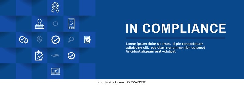 In Compliance web header banner with icon set that shows a company passed inspection 