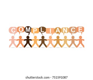Compliance word in speech bubbles with cut out paper people chain in different skin tone colors