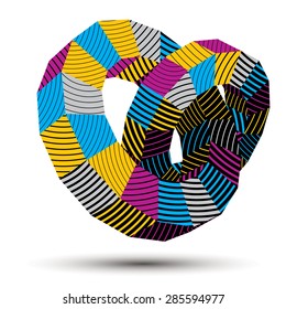 Complicated abstract colorful 3D striped shape, vector digital object. Technology theme.