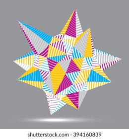 Complicated abstract colorful 3D striped shape, vector digital object. Technology theme.