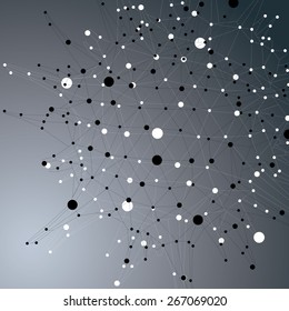 Complicated abstract grayscale 3D shape, vector digital lattice object. Technology theme.