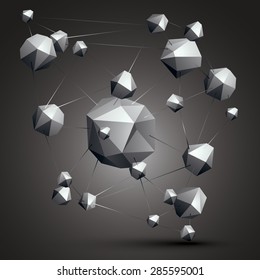Complicated abstract grayscale 3D shapes, vector digital object. Technology theme.