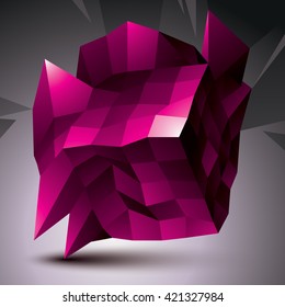 Complicated abstract purple 3D shape, vector digital object. Technology theme.