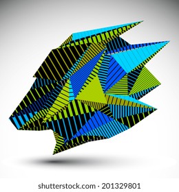 Complicated contrast eps8 figure constructed from triangles with parallel lines. Cybernetic striped sharp element, Bright asymmetric illustration for technology projects.