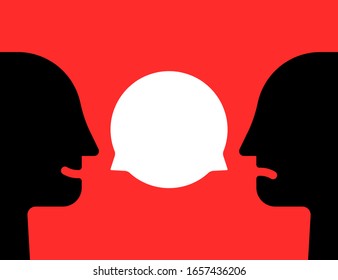 Complicated Conversation Between Two People. Concept Of Hard Communication With Person And Angry Insult Or Difficult Debate. Flat Cartoon Style Trend Graphic Art Design Isolated On Red Background