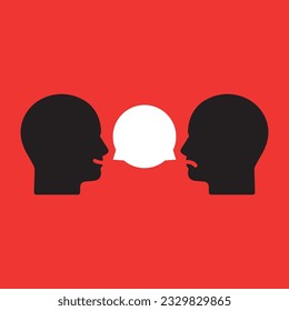 complicated conversation between two people. concept of hard communication with person and angry insult or difficult debate. flat cartoon style trend graphic art design isolated on red background