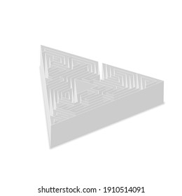 Complicated gray labyrinth in triangle shape in isometric view isolated on white background