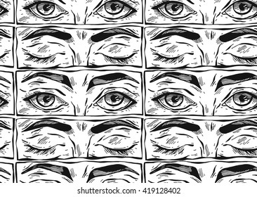 Complicated hand drawn comics styled vector abstract seamless pattern with open and close eyes.Seamless pattern can be used for wallpapers, pattern fills, web backgrounds, surface textures.