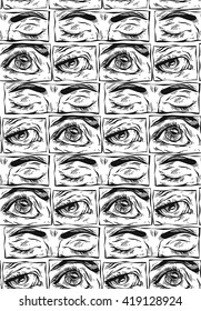 Complicated hand drawn comics styled, vector abstract seamless pattern with open and close eyes.Seamless pattern can be used for wallpapers, pattern fills, web backgrounds, surface textures.