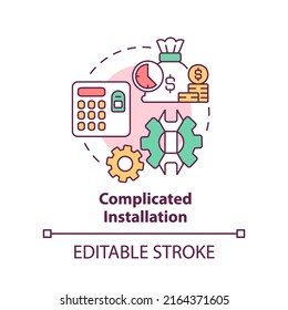 Complicated installation concept icon. Biometric authentication drawback abstract idea thin line illustration. Isolated outline drawing. Editable stroke. Arial, Myriad Pro-Bold fonts used