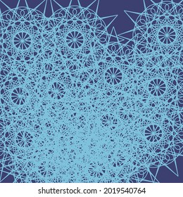 Complicated Lace Folk Print Indigo Shapes Calm Cold Pattern. Messy Luxury Pattern Ice Blue Light Vintage Wallpaper. Ornamental Turquoise Mystery Stars Dark Mandala Textile Chaotic Background.