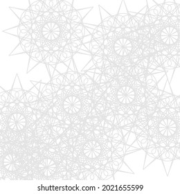 Kompliziertes Print Soft Mandala Gray Ornamental Chaotic Spitzen Muster. Eiskalte Silber Folk Sharp Winter Pastellton heller Hintergrund. Monochrome kalme Weiße Geheimnisse Frost Sterne Luxus Satanic Design Pic.