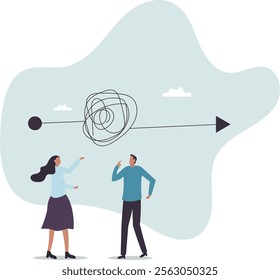 Complicated problem, complexity or difficulty, solving difficult problem, challenge or trouble, thinking or brainstorm for solution .business concept.flat character.