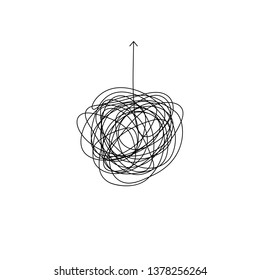 complicated process to find the solution illustration. insane messy clew to find the way out symbol. tangled scribble line vector path doodle design.