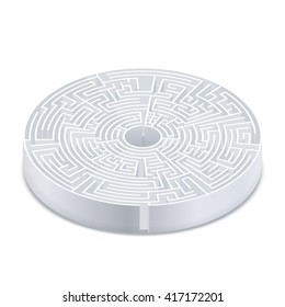 Complicated round labyrinth in isometric view isolated on white