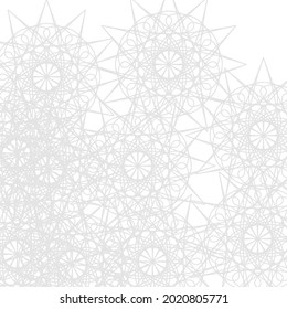Complicado Misterio Satánico Agudo Chaótico Mandala Ice Ilustración De Invierno. Suave Plata Fría Ornamental Blanco Lujo Folk Fondo De Escarcha. Ornamento de las estrellas monocromas de color pastel de luz gris tierno.